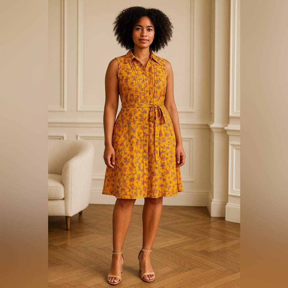 🍊 Nanette Lepore Orange Floral Pintuck Midi Dress Kentucky Derby– Size 10 - Picture 9 of 16